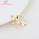 10PCS 24K Plated Brass Round with Leaves Pendants Charms