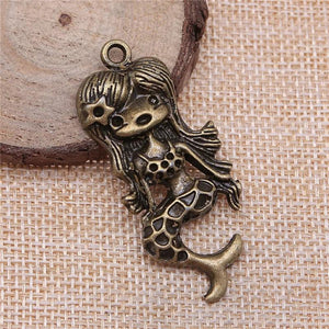 4pcs Mermaid Charms 54x22mm DIY Jewelry Findings Antique Silver Plated