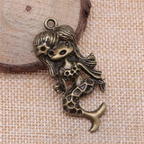 4pcs Mermaid Charms 54x22mm DIY Jewelry Findings Antique Silver Plated