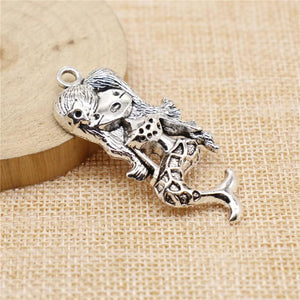 4pcs Mermaid Charms 54x22mm DIY Jewelry Findings Antique Silver Plated