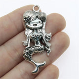 4pcs Mermaid Charms 54x22mm DIY Jewelry Findings Antique Silver Plated