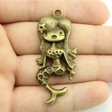 4pcs Mermaid Charms 54x22mm DIY Jewelry Findings Antique Silver Plated