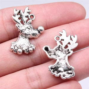 10pcs Christmas Deer Charms for Jewelry Making Antique Silver Plated