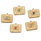 5pcs Stainless Steel Evil Eye Rectangle Stone Charm Pendants for DIY Jewelry