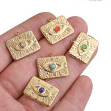 5pcs Stainless Steel Evil Eye Rectangle Stone Charm Pendants for DIY Jewelry