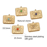 5pcs Stainless Steel Evil Eye Rectangle Stone Charm Pendants for DIY Jewelry