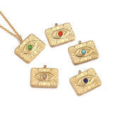 5pcs Stainless Steel Evil Eye Rectangle Stone Charm Pendants for DIY Jewelry