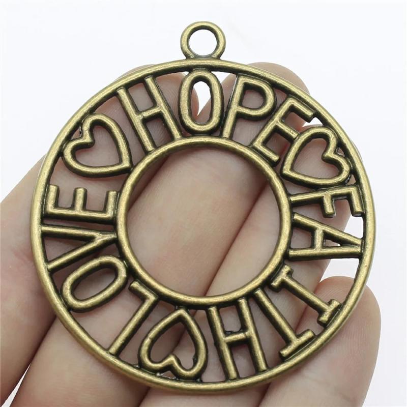 2pcs 65x58mm Big Round Charm Pendants Faith Hope Love