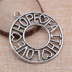 2pcs 65x58mm Big Round Charm Pendants Faith Hope Love
