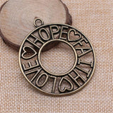 2pcs 65x58mm Big Round Charm Pendants Faith Hope Love