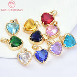 6PCS 15x18MM 24K Brass Zircon Heart Charms Pendants DIY Jewelry Findings