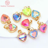6PCS 15x18MM 24K Brass Zircon Heart Charms Pendants DIY Jewelry Findings