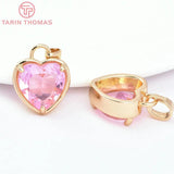 6PCS 15x18MM 24K Brass Zircon Heart Charms Pendants DIY Jewelry Findings