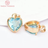 6PCS 15x18MM 24K Brass Zircon Heart Charms Pendants DIY Jewelry Findings