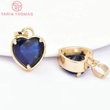 6PCS 15x18MM 24K Brass Zircon Heart Charms Pendants DIY Jewelry Findings