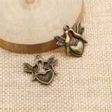 20pcs Bird With Heart Charms Antique Bronze Plated Jewelry Findings