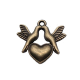 20pcs Bird With Heart Charms Antique Bronze Plated Jewelry Findings