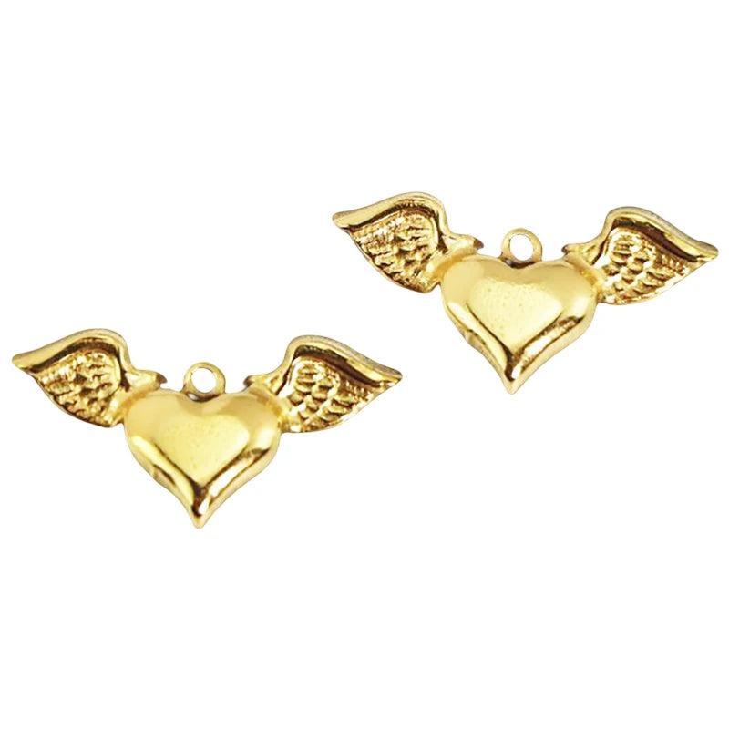 2Pcs Stainless Steel Winged Heart Charms For DIY Jewelry Making