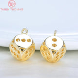 10PCS 11.5x15MM 24K Plated Brass Dice Charms Pendants