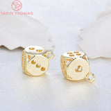 10PCS 11.5x15MM 24K Plated Brass Dice Charms Pendants