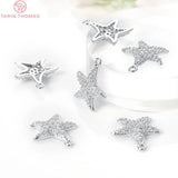 4PCS Starfish Charm Pendants Brass Zircon 14.5x15MM