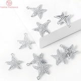 4PCS Starfish Charm Pendants Brass Zircon 14.5x15MM