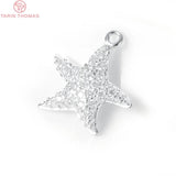 4PCS Starfish Charm Pendants Brass Zircon 14.5x15MM