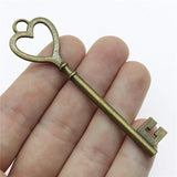 4pcs Antique Bronze Big Heart Key Pendant for Jewelry Making