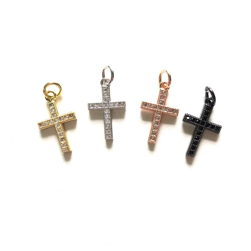 5pcs Small Cross Charm Pendants Cubic Zirconia Gold-Plated Jewelry