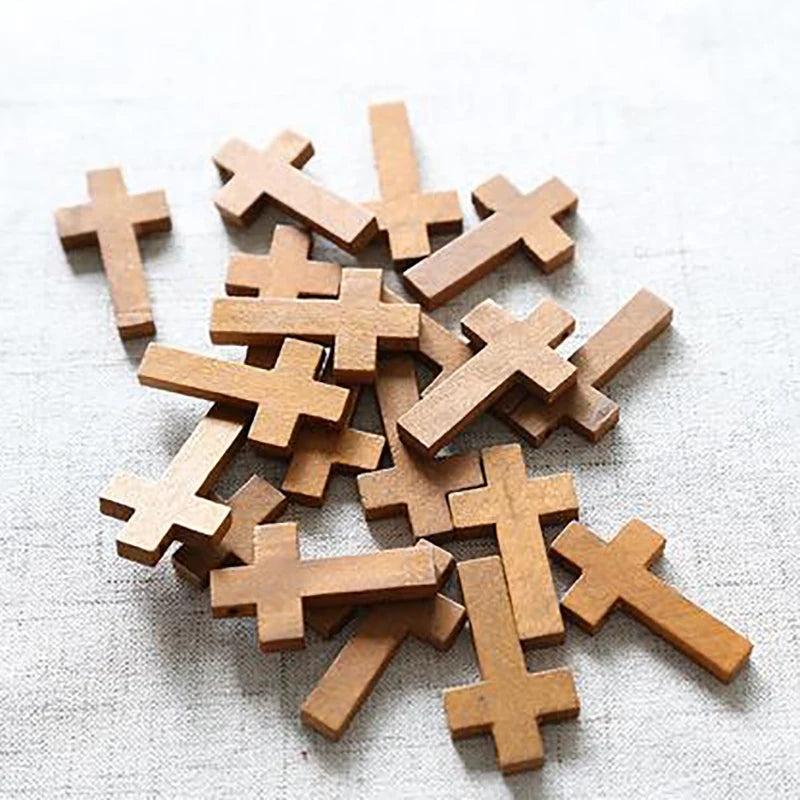 50pcs Natural Wooden Cross Charms for DIY Jewelry Making