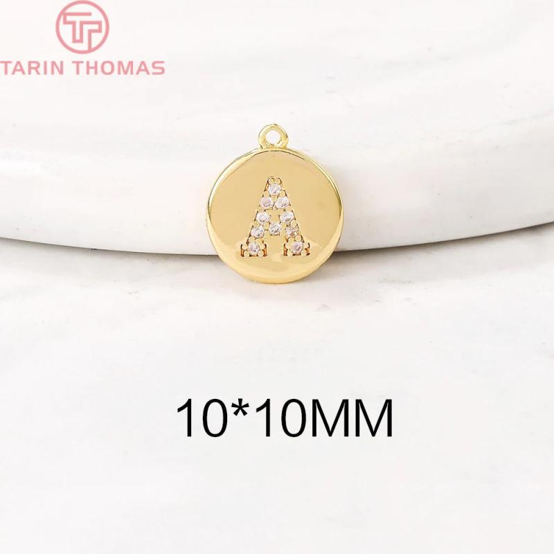 4PCS 10x10MM 24K Brass Zircon A-Z Letters Pendants DIY Jewelry Findings