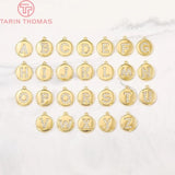 4PCS 10x10MM 24K Brass Zircon A-Z Letters Pendants DIY Jewelry Findings