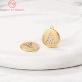 4PCS 10x10MM 24K Brass Zircon A-Z Letters Pendants DIY Jewelry Findings