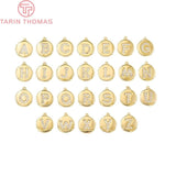 4PCS 10x10MM 24K Brass Zircon A-Z Letters Pendants DIY Jewelry Findings