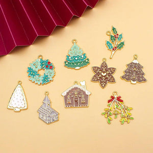10pcs Christmas Tree House Enamel Charms for DIY Jewelry Making