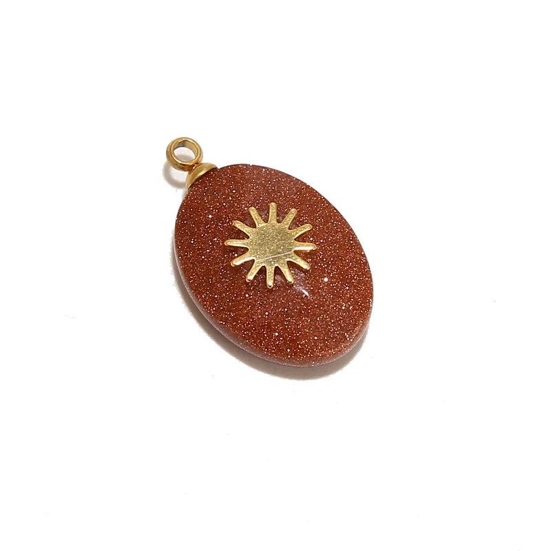 4pcs Natural Stone Oval Pendants Charms Stainless Steel Jade Turquoise Stone