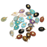 4pcs Natural Stone Oval Pendants Charms Stainless Steel Jade Turquoise Stone