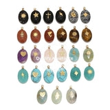 4pcs Natural Stone Oval Pendants Charms Stainless Steel Jade Turquoise Stone
