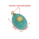 4pcs Natural Stone Oval Pendants Charms Stainless Steel Jade Turquoise Stone