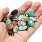4pcs Natural Stone Oval Pendants Charms Stainless Steel Jade Turquoise Stone