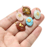 4pcs Natural Stone Oval Pendants Charms Stainless Steel Jade Turquoise Stone