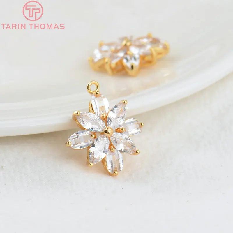 4PCS Zircon Flower Charm Pendants 20x22MM 1.5MM Hole
