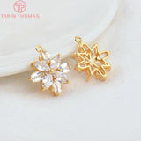 4PCS Zircon Flower Charm Pendants 20x22MM 1.5MM Hole