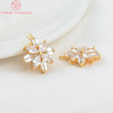 4PCS Zircon Flower Charm Pendants 20x22MM 1.5MM Hole