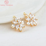 4PCS Zircon Flower Charm Pendants 20x22MM 1.5MM Hole