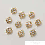 14K Plated Double Hanging Zircon Beading Bracelet Ear Stud 2pcs