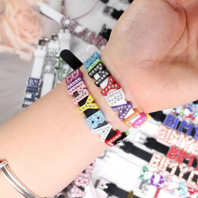 50pcs Slide Letter Charms Crystals Beads for DIY Bracelets Necklace Key Chain