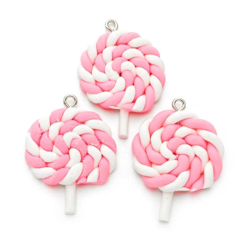 10PCS Candy Color Clay Lollipop Slime Resin Charms Pendants