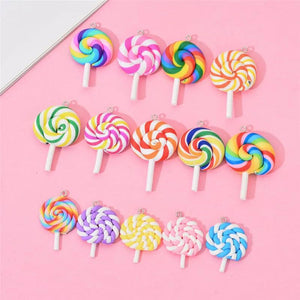10PCS Candy Color Clay Lollipop Slime Resin Charms Pendants