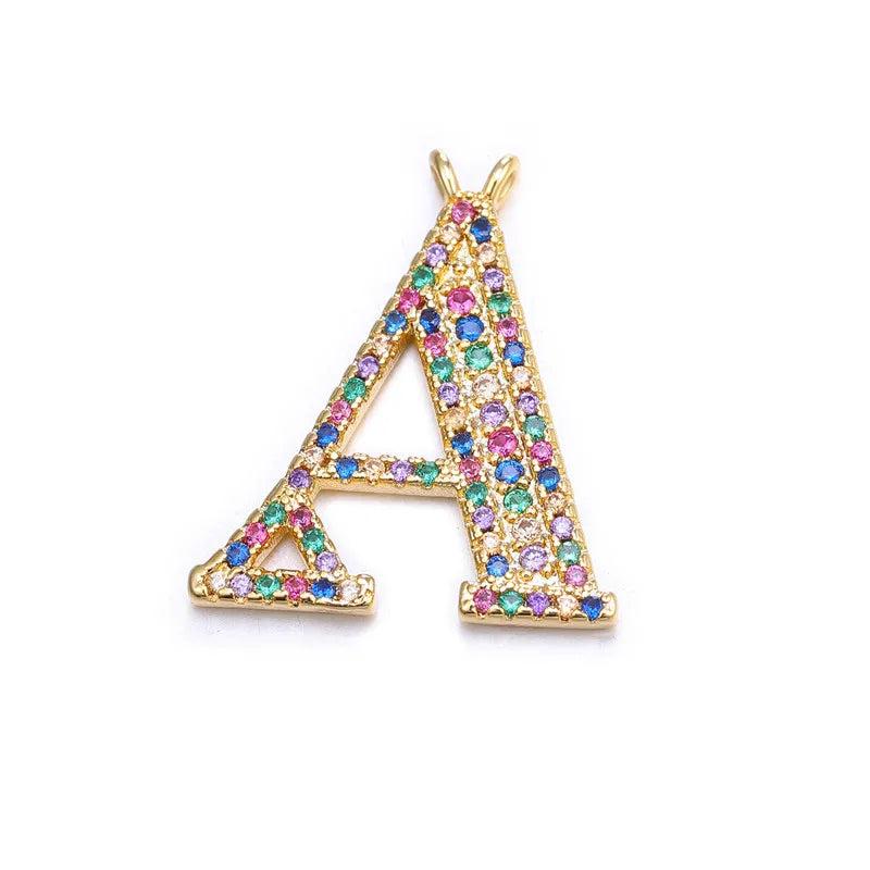 18K Rainbow Zircon Initial Charms for DIY Pendant Name Jewelry Making